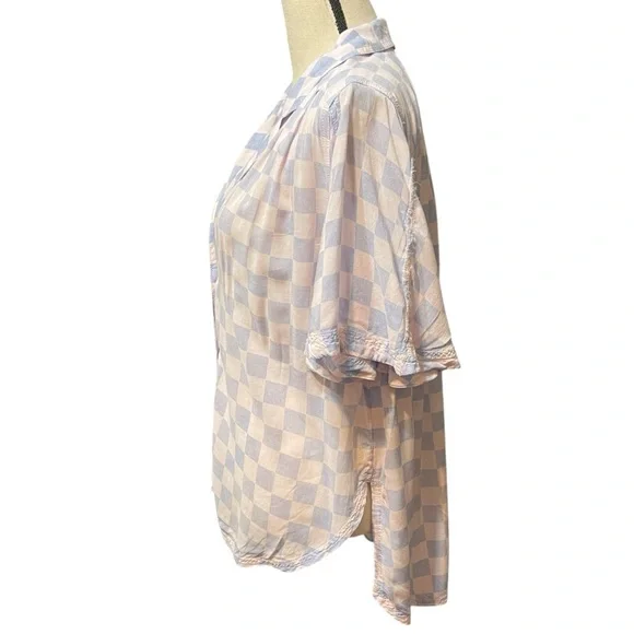 Free People Cotton Candy Easy Living Checker board Button Down Skirt Skater - Picture 4 of 14